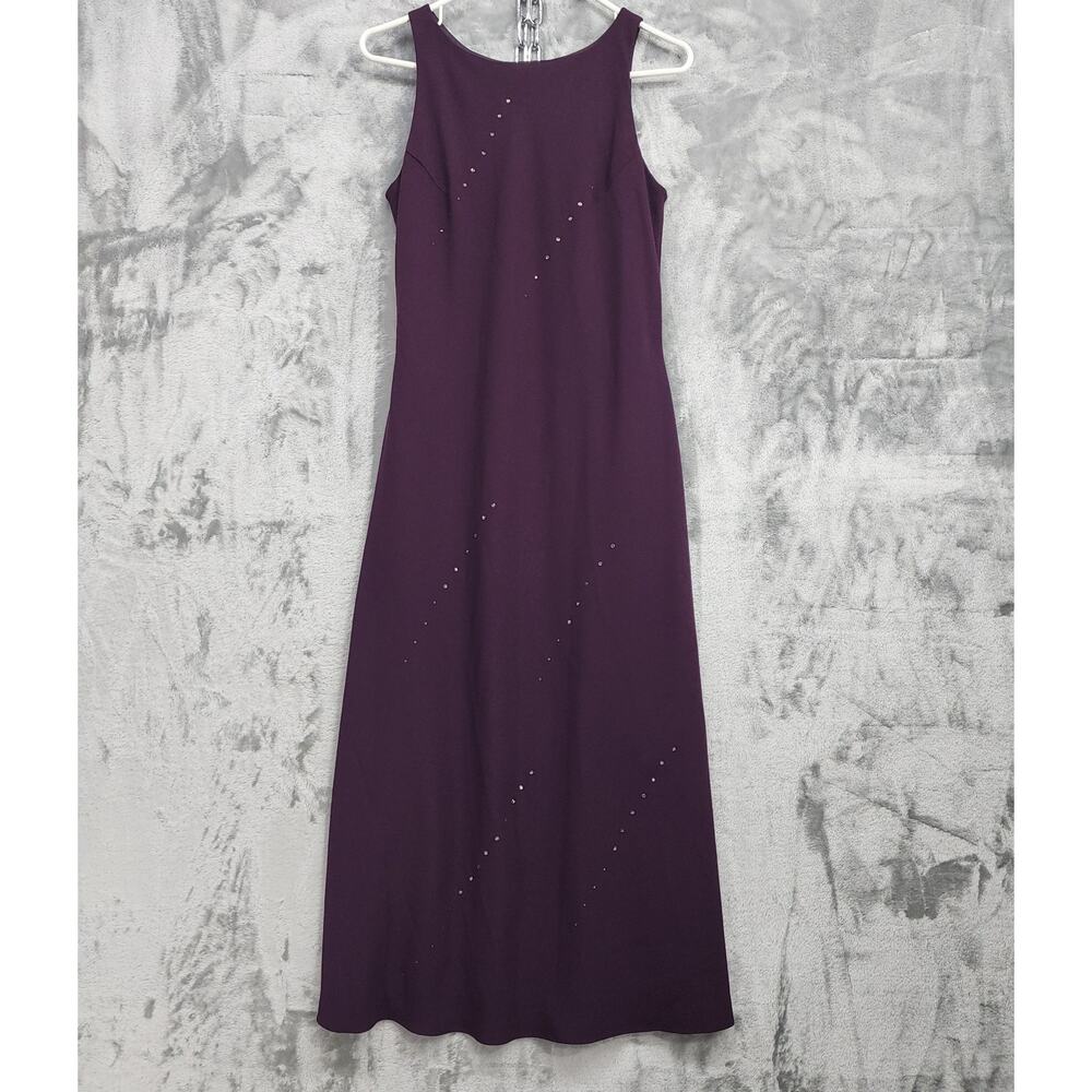 Vintage 90s Virgo‎ Dress Womens 6 Purple Wine Halter Maxi Rhinestone Gems Formal
